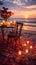 A romantic beach dinner candlelit ambiance, blooming flowers, sunset sky?›ƒ?ªƒ?love in the air